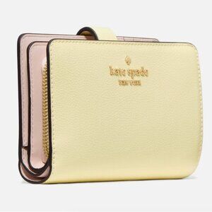 New Kate Spade Medium Compact Bifold Wallet Pebble Leather Lemon Fondant